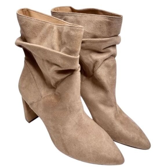 Jessica Simpson Slouch Ankle Boots Pointed Toe High Heel Neutral Tan Size 8 - Picture 1 of 8